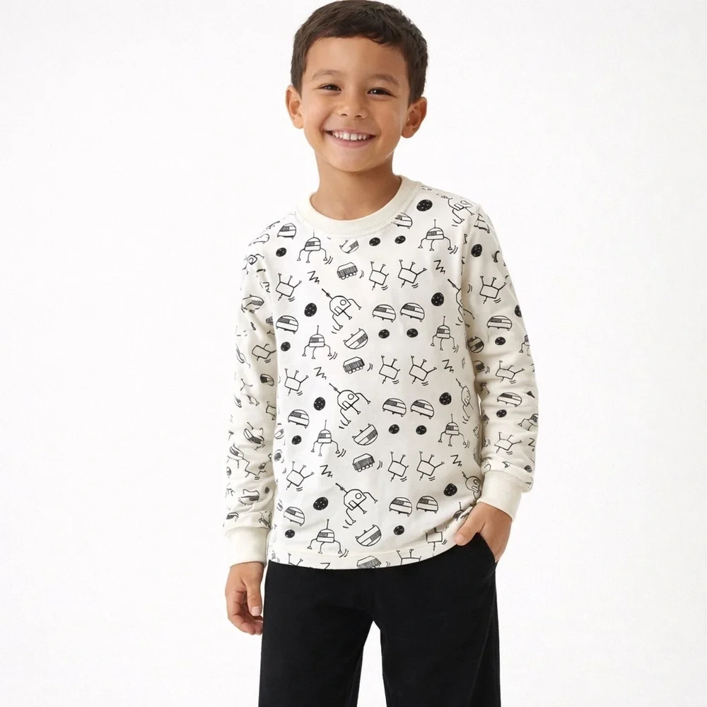 Hanna Andersson Kids Long John Pajama Top – Robots Print – Size 130 (US 8), NWOT